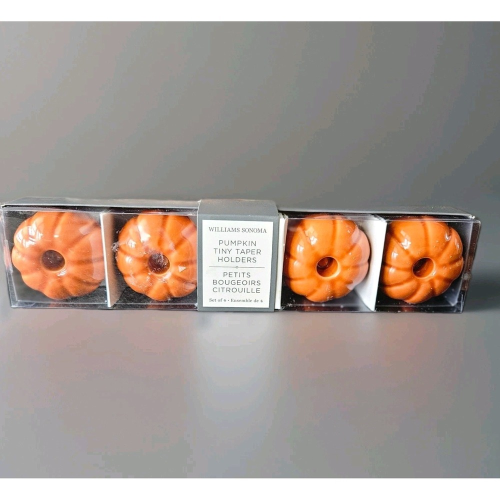 Williams Sonoma Pumpkin Tiny Taper Holders SET OF 4 - NEW SEALED Candle Holders‎